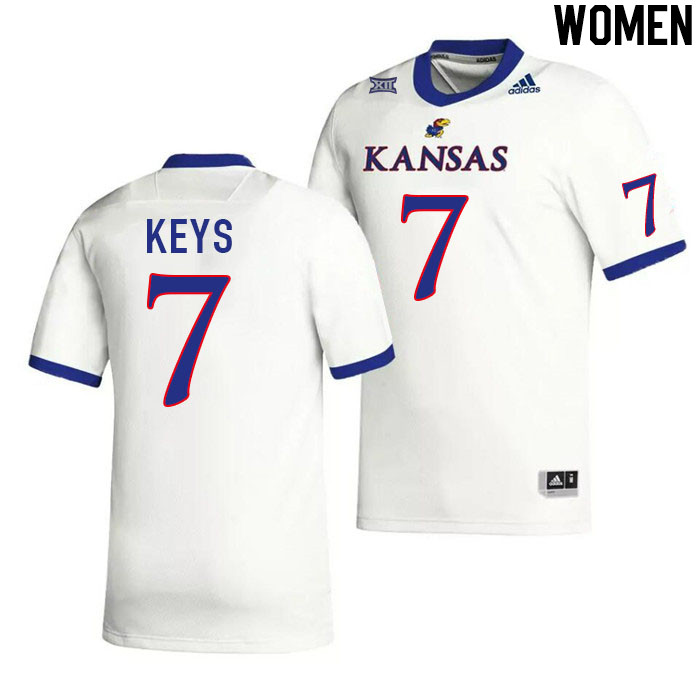 Women #7 Gage Keys Kansas Jayhawks College Football Jerseys Stitched Sale-White